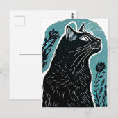 Linocut Portret van een kat in profiel Briefkaart (Voorkant / Achterkant)