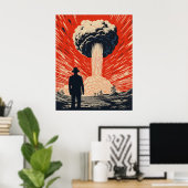 Linocut Poster - Elegant Man in pak en H (Thuiskantoor)