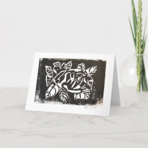 Linocut-Roos Bedankkaart