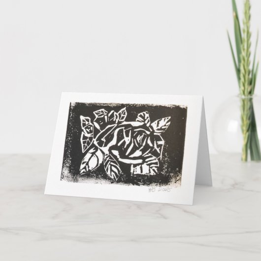 Linocut-Roos Bedankkaart (Voorkant)