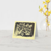 Linocut-Roos Kaart (Gele Bloem)