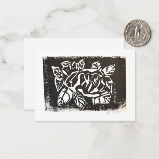 Linocut-Roos Notitiekaartje (Voorkant / Achterkant in situ)