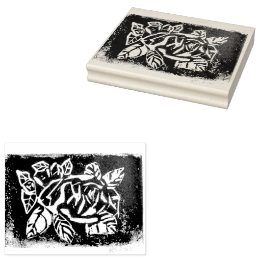 Linocut-Roos Rubberstempel (Gestempeld)