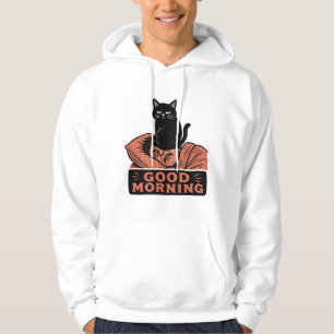 Linocut Sarcasische Zwarte Kat Goedemorgen Meme Hoodie