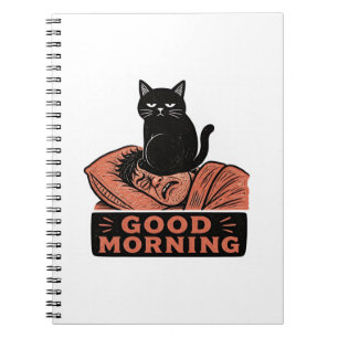 Linocut Sarcasische Zwarte Kat Goedemorgen Meme Notitieboek