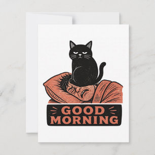 Linocut Sarcistische Zwarte Kat Goedemorgen Meme Bedankkaart