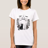 Linocut Spooky Cat & Ghost T-shirt (Voorkant)