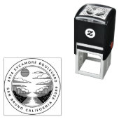 Linocut Style Landscape Return Address Stamp Zelfinktende Stempel (In situ)