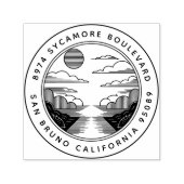 Linocut Style Landscape Return Address Stamp Zelfinktende Stempel (Design)