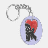 Linocut van een Poodle Sleutelhanger (Voorkant Links)