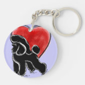 Linocut van een Poodle Sleutelhanger (Achterkant)
