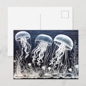 Linocut van witte kwal Zwemmen bij koraalriff Briefkaart (Voorkant / Achterkant)