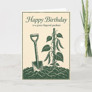 Linocut Verjaardagskaart voor de groene vinger Kaart
