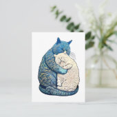 Linocut Witte en Zwarte Kat Slapen Samen Briefkaart (Staand voorkant)