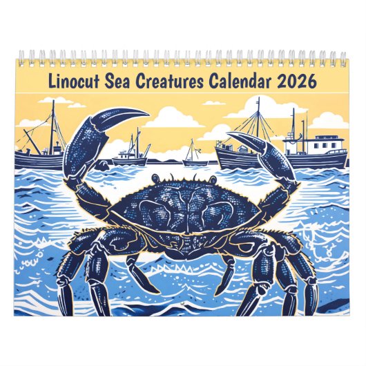 Linocut Zeedieren Kalender 2026 (Hoes)