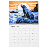 Linocut Zeedieren Kalender 2026 (Feb 2027)