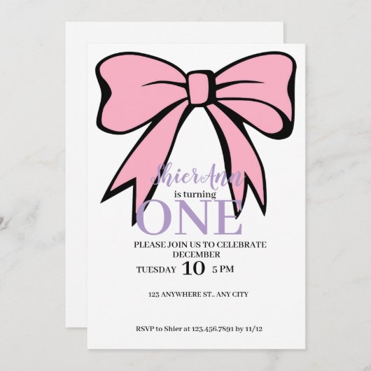 Lint 1e verjaardag uitnodiging (Voorkant / Achterkant)