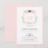 Lint Afstuderen | 3-letterige roze monogram kuif Kaart (Voorkant / Achterkant)