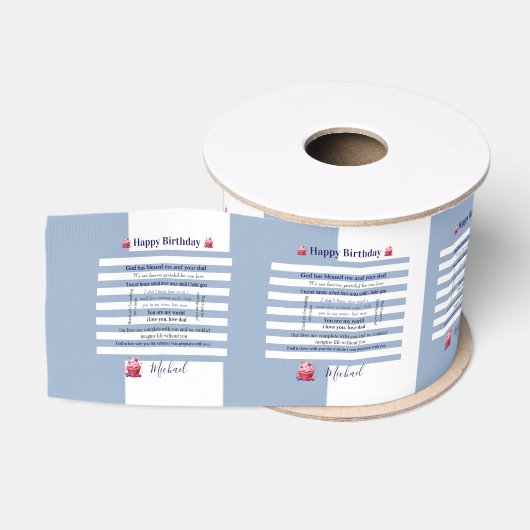 Lint blauw-wit gestreept Happy Birthday (Spoel)