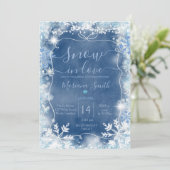 Lint Blauwe Sneeuw in Love Sneeuwvlok Bruidsfeest  Kaart (Staand voorkant)