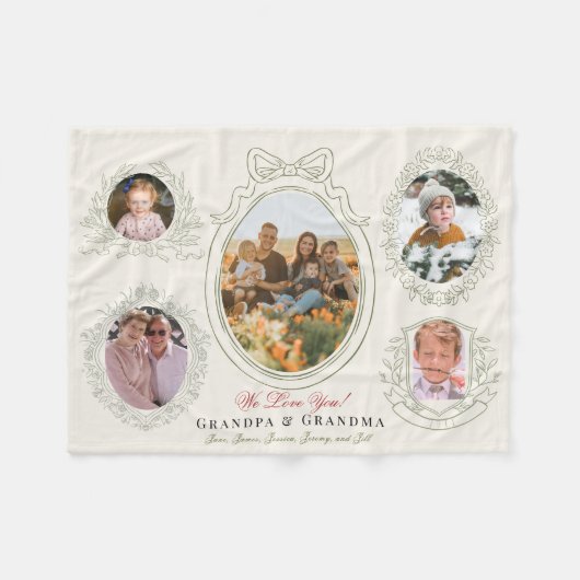 Lint & Botanische Lijsten 5 Foto Grootouders Fleece Deken (Voorkant (Horizontaal))