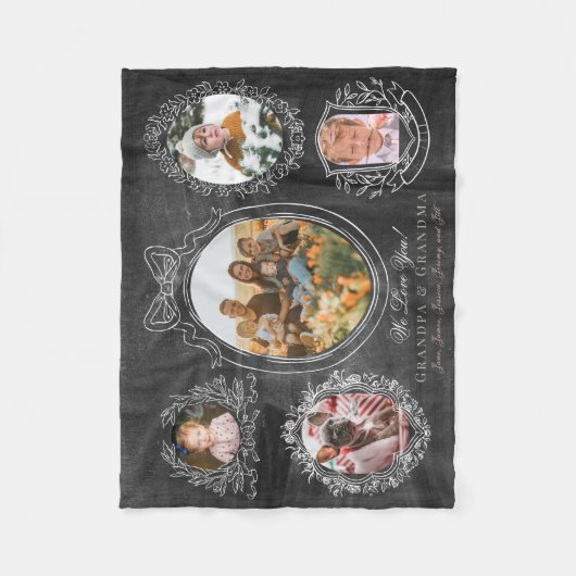 Lint Botanische Lijsten 5 Foto Grootouders Zwart Fleece Deken (Voorkant)