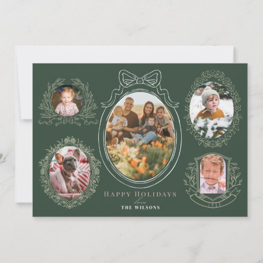 Lint & Botanische Lijsten 5 Foto Kerst Kaart (Voorkant)