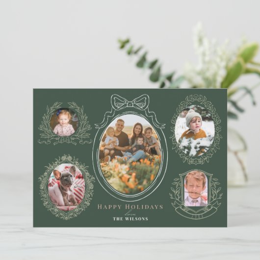 Lint & Botanische Lijsten 5 Foto Kerst Kaart (Staand voorkant)