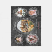 Lint & Botanische Lijsten 5 Foto Kerst Zwart Fleece Deken (Voorkant)