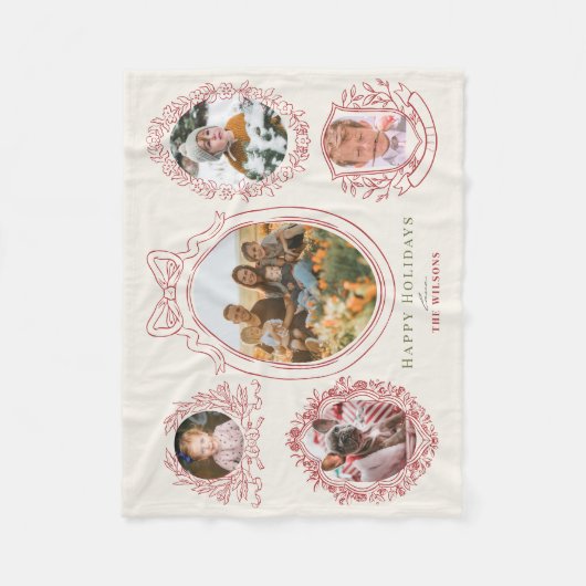 Lint & Botanische Lijsten 5 Foto Red Christmas Fleece Deken (Voorkant)