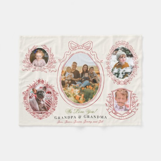 Lint & Botanische Lijsten 5 Foto Red Grootouders Fleece Deken (Voorkant (Horizontaal))
