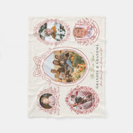 Lint & Botanische Lijsten 5 Foto Red Grootouders Fleece Deken (Voorkant)
