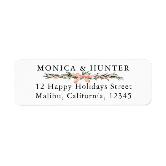 Lint Bow Border Christmas Retour Adres Label (Voorkant)