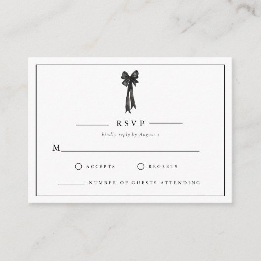 Lint Bow Elegantie Zwart-wit Bruiloft Informatiekaartje (Voorkant)