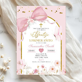 Lint Coquette Roze Blush Bautizo En Eerste Verjaar Kaart