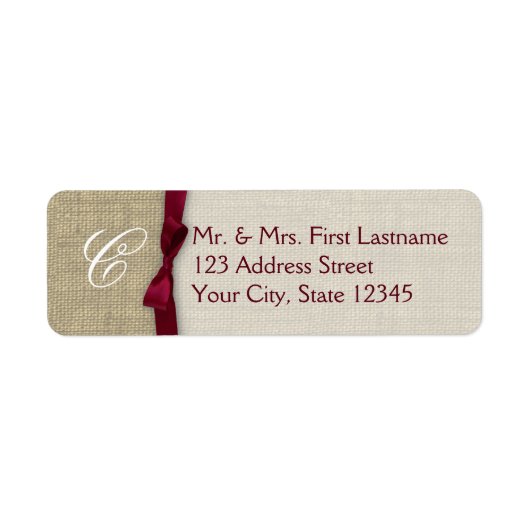 Lint en Burlap Cranberry Monogram Etiket (Voorkant)