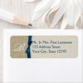 Lint en Burlap Navy Blue Monogram Etiket (Insitu)