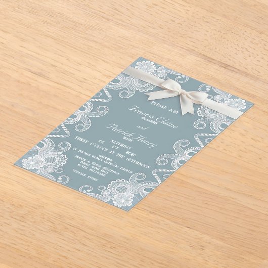 Lint en kant vorst acryl bruiloft uitnodiging (Laagn)