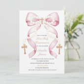 Lint en Parels Heilige Communie Uitnodiging | Eleg (Staand voorkant)