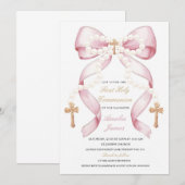 Lint en Parels Heilige Communie Uitnodiging | Eleg (Voorkant / Achterkant)