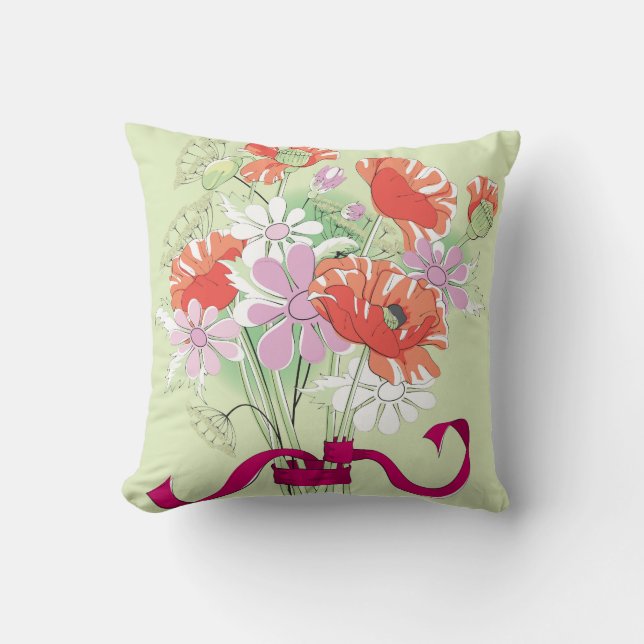 Lint gebonden papaver: Daisy boeket. Kussen (Voorkant)