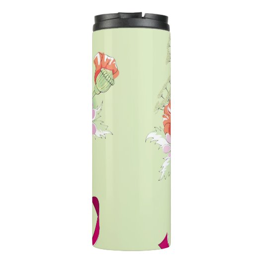 Lint gebonden papaver: Daisy boeket. Thermosbeker (Achterkant)