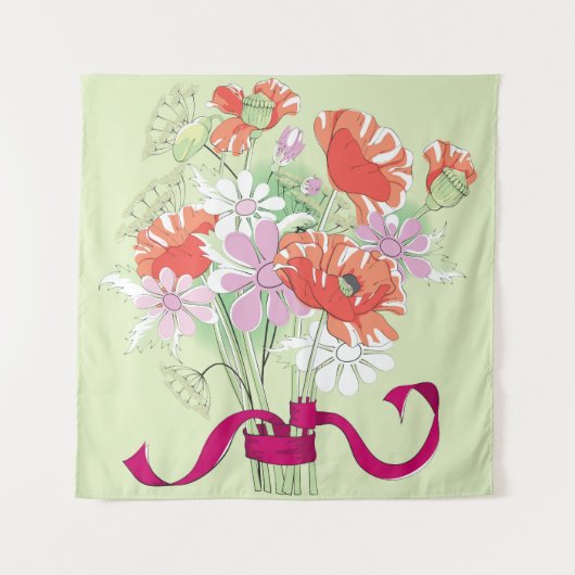 Lint gebonden papaver: Daisy boeket. Wandkleed (Voorkant)