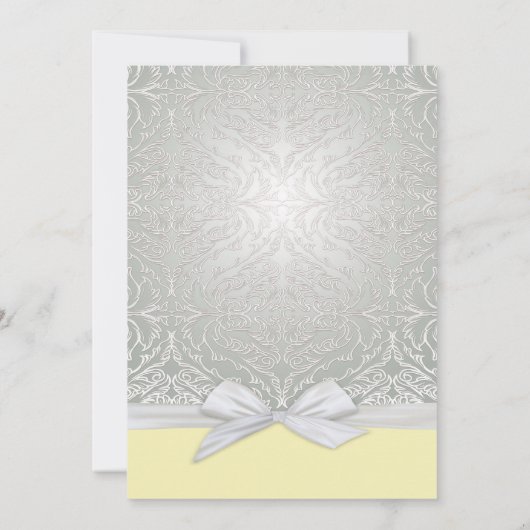 Lint Geel/Zilveren Kant Damast Bruiloft Uitnodigen Kaart (Achterkant)