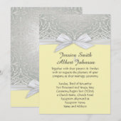 Lint Geel/Zilveren Kant Damast Bruiloft Uitnodigen Kaart (Voorkant / Achterkant)