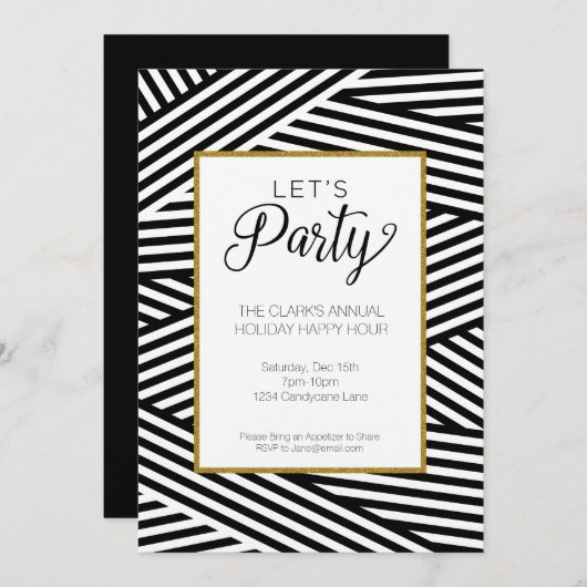 Lint Gestreepte Party Uitnodiging (Voorkant / Achterkant)