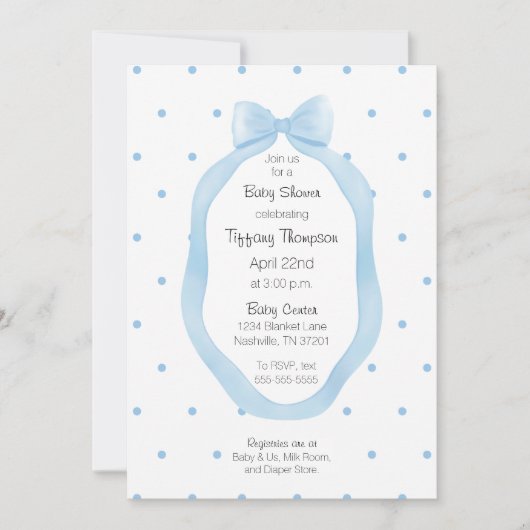 Lint Ingelijste Blauw en Witte Bow Polka Dots Kaart (Voorkant)