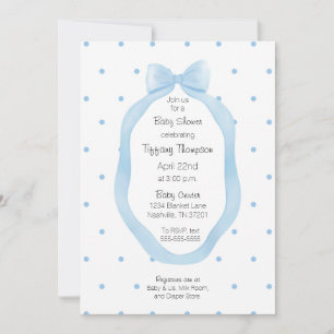 Lint Ingelijste Blauw en Witte Bow Polka Dots Kaart