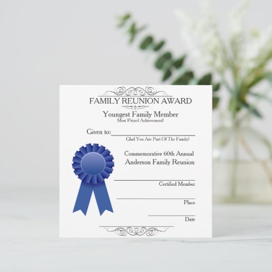 Lint Jongste Familie Reünie Prijzen Blauw Kaart (Staand voorkant)