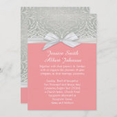 Lint Koraal/Zilveren Kant Damast Bruiloft Uitnodig Kaart (Voorkant / Achterkant)
